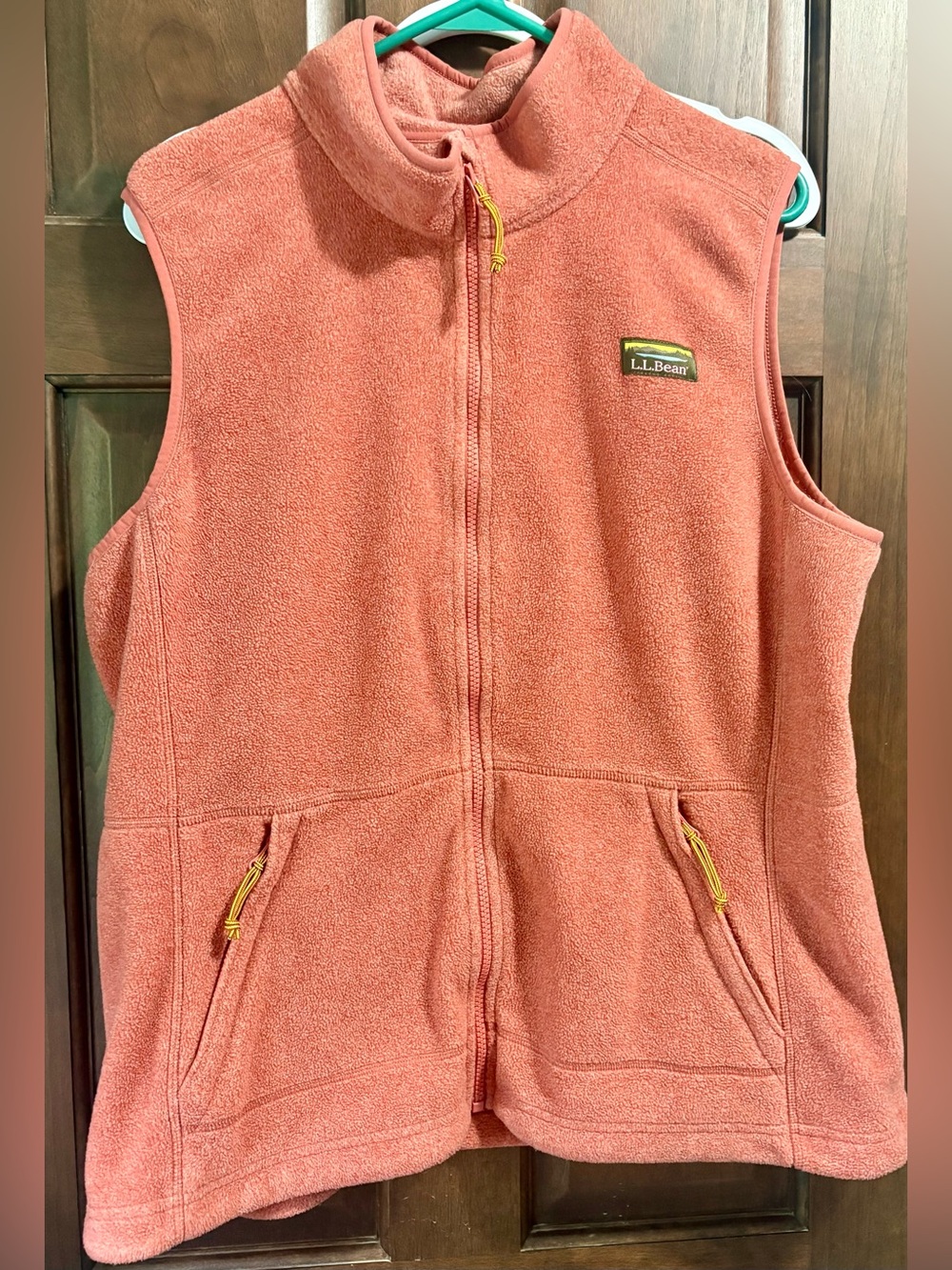 L.L. Bean Coral Fleece Zip Vest with Yellow Accent